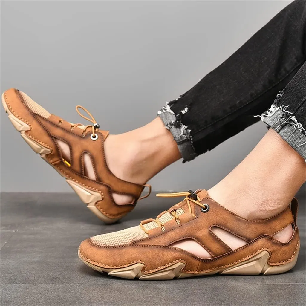 Leather Mens Sandals Breathable Mesh Casual Shoes Men Outdoor Beach Sandals Men Slippers(44)