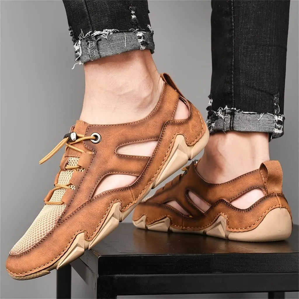 Leather Mens Sandals Breathable Mesh Casual Shoes Men Outdoor Beach Sandals Men Slippers(44)