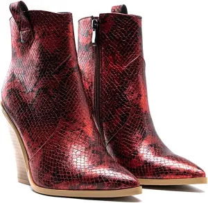 LEHOOR Women Chunky Heel Western Booties Animal Print Women Side Zipper Cowboy Ankle Boots Stacked Heel Pointed Toe Short Boots Mid Calf Cowgirl Classic Sexy Vintage Party Casual 5-11 M US