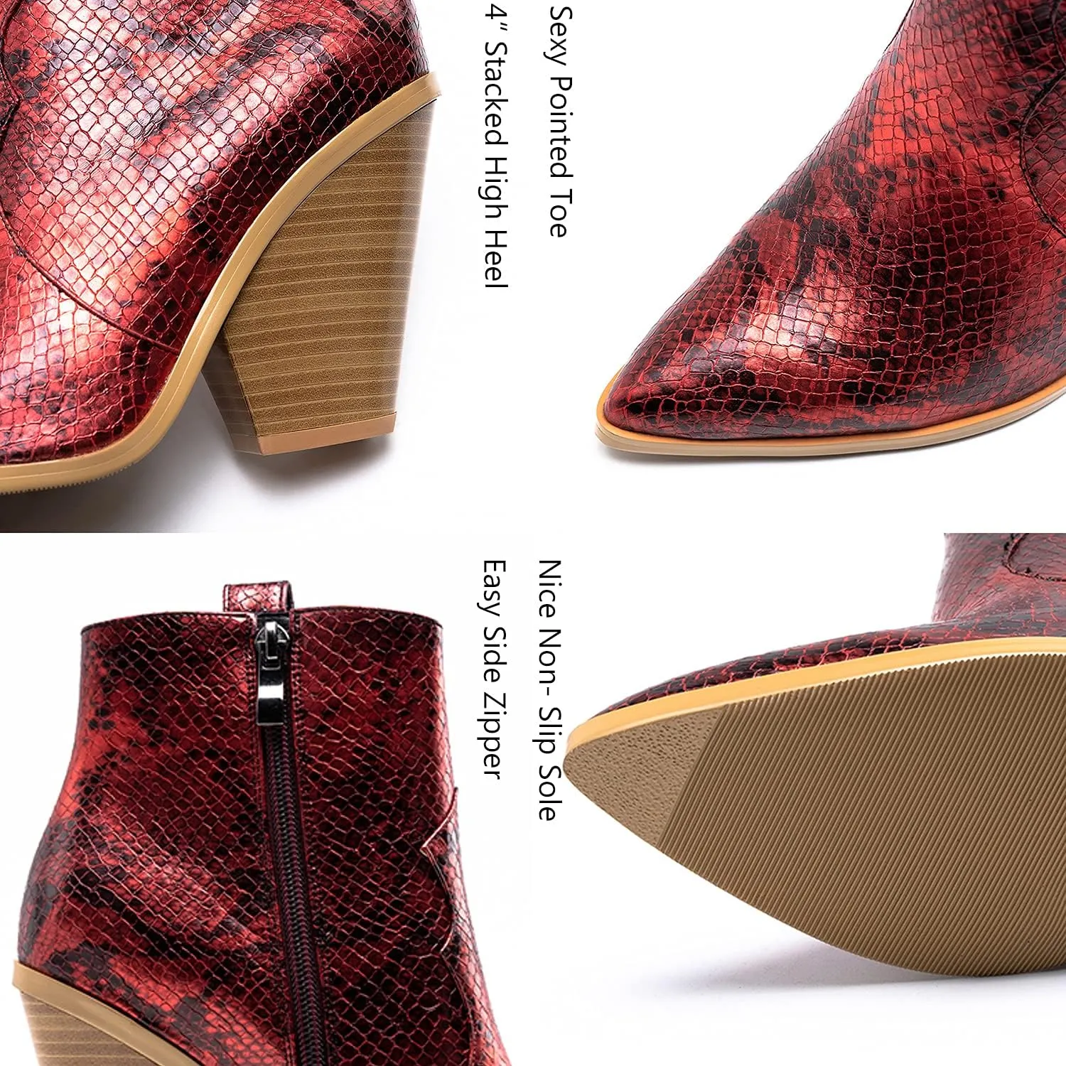 LEHOOR Women Chunky Heel Western Booties Animal Print Women Side Zipper Cowboy Ankle Boots Stacked Heel Pointed Toe Short Boots Mid Calf Cowgirl Classic Sexy Vintage Party Casual 5-11 M US