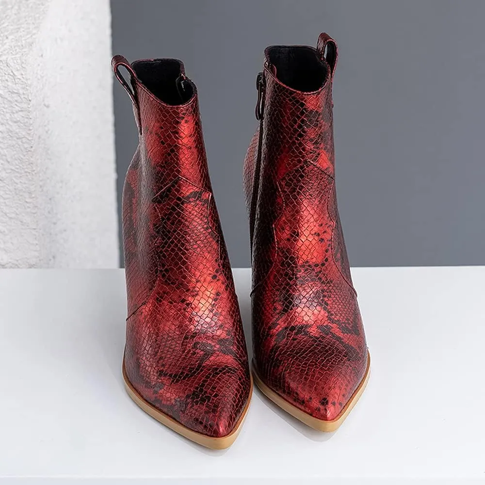 LEHOOR Women Chunky Heel Western Booties Animal Print Women Side Zipper Cowboy Ankle Boots Stacked Heel Pointed Toe Short Boots Mid Calf Cowgirl Classic Sexy Vintage Party Casual 5-11 M US