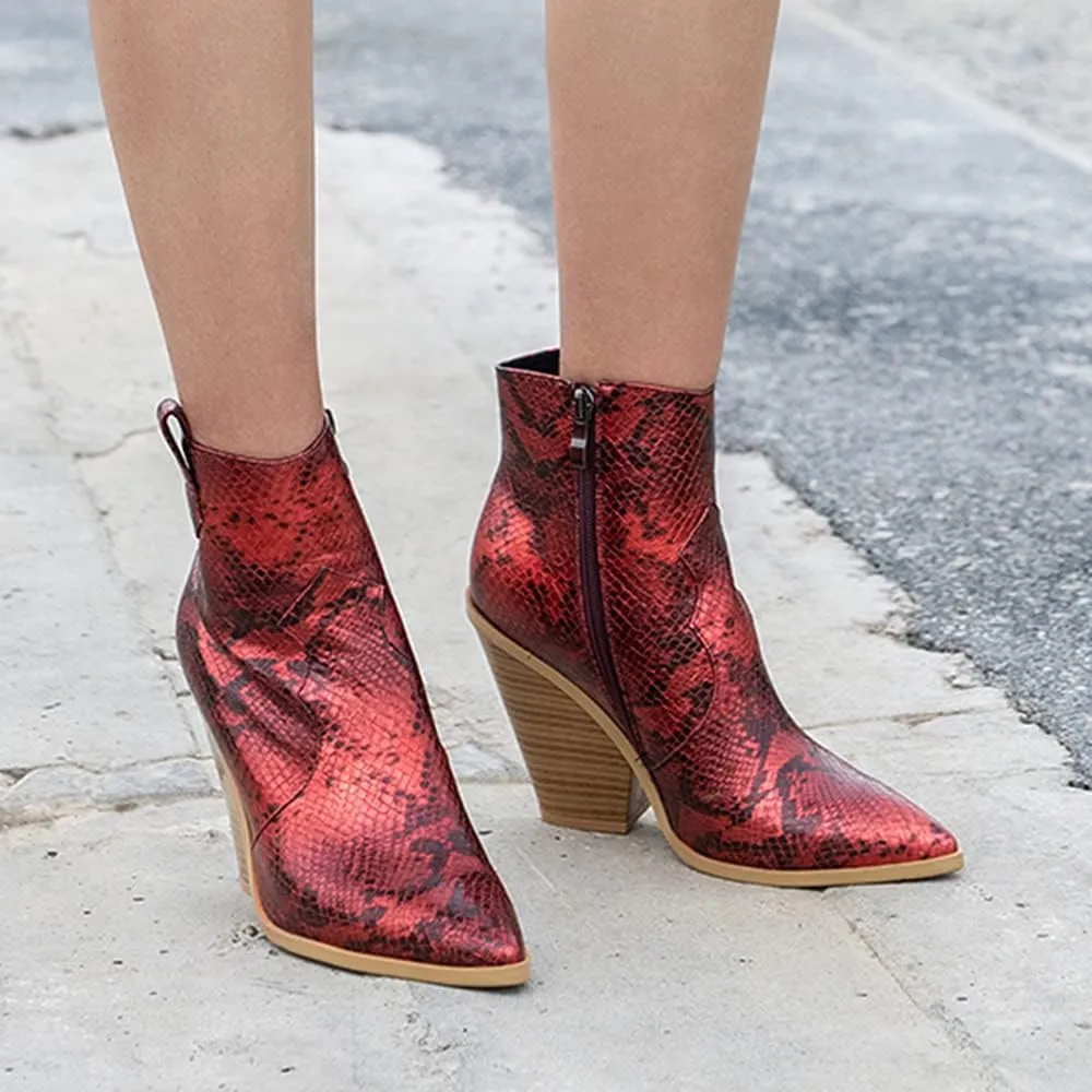 LEHOOR Women Chunky Heel Western Booties Animal Print Women Side Zipper Cowboy Ankle Boots Stacked Heel Pointed Toe Short Boots Mid Calf Cowgirl Classic Sexy Vintage Party Casual 5-11 M US