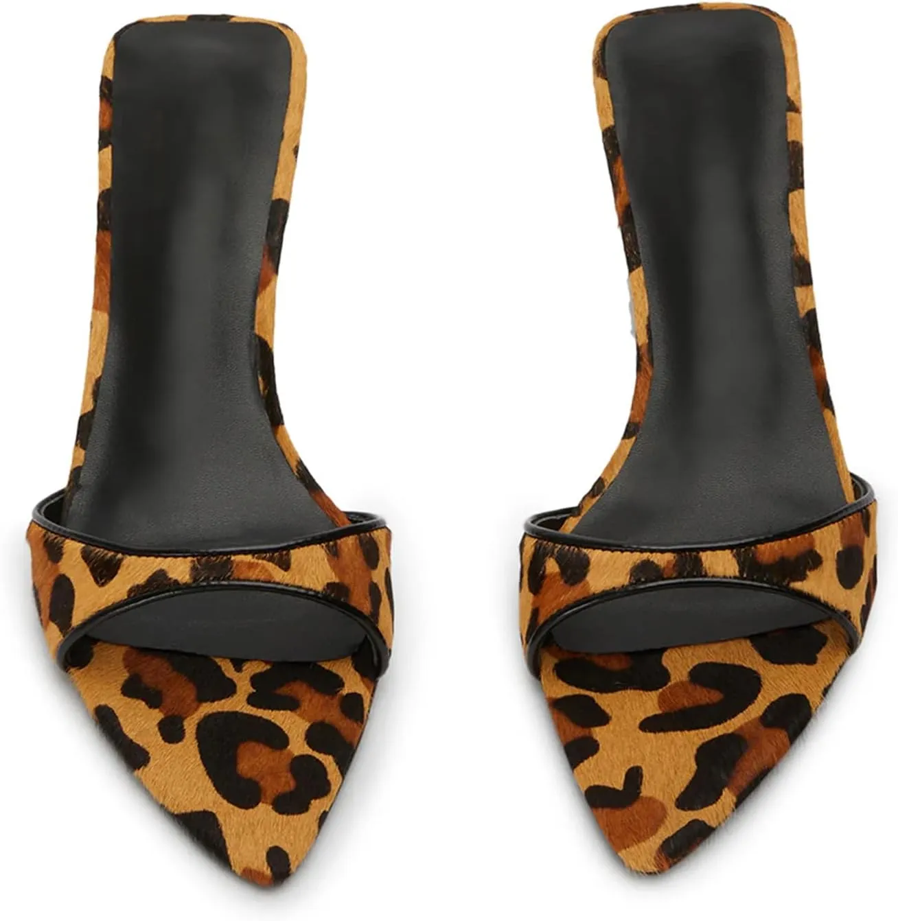 Leopard Kitten Heels Pointed Toe Mule Heels for Women Open Toe Kitten Heel for Party Dressy Wedding