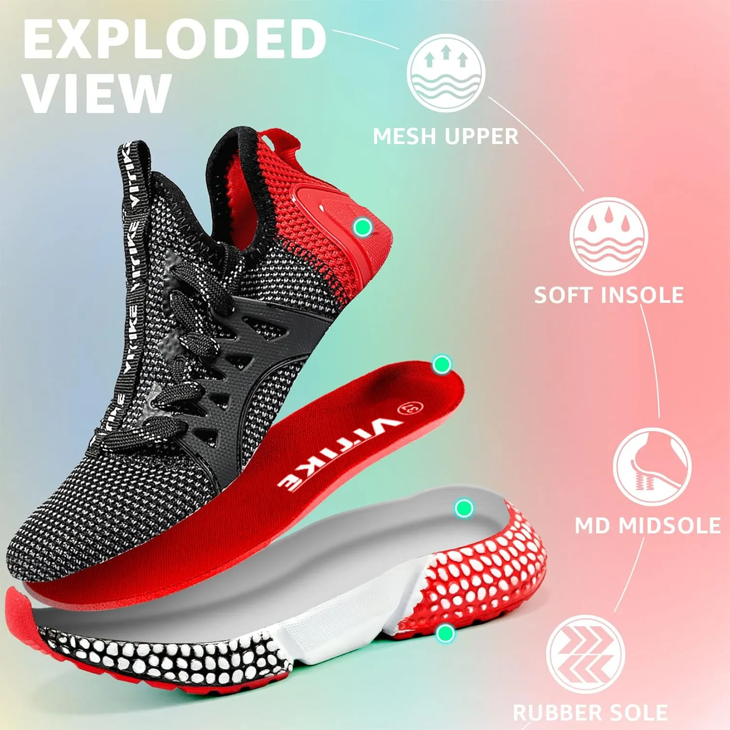 Littleplum Boys Running Shoes Slip On Kids Sneakers Mesh Tennis Shoes Lightweight Breathable for Athletic Gym School Sport