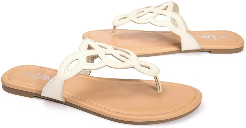 LM Women's Thong Sandals T-Strap Sandals Slip On Flat Sandals Flip Flop Casual Summer Slide Sandals