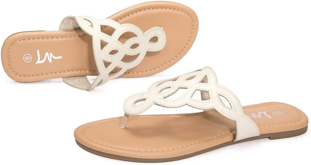LM Women's Thong Sandals T-Strap Sandals Slip On Flat Sandals Flip Flop Casual Summer Slide Sandals