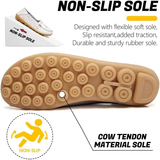 Loafers for Women Comfortable Slip on Casual Flats Walking Leather Shoes Breathable & Lightweight Non-Slip Moccasins