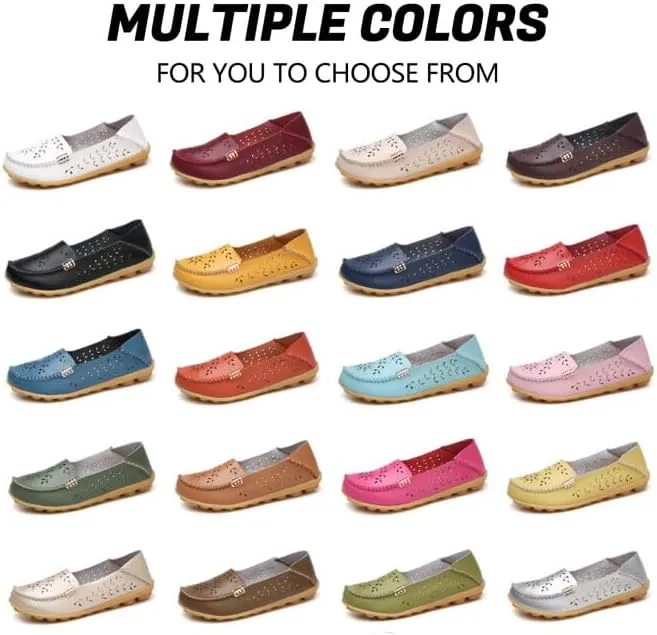 Loafers for Women Comfortable Slip on Casual Flats Walking Leather Shoes Breathable & Lightweight Non-Slip Moccasins