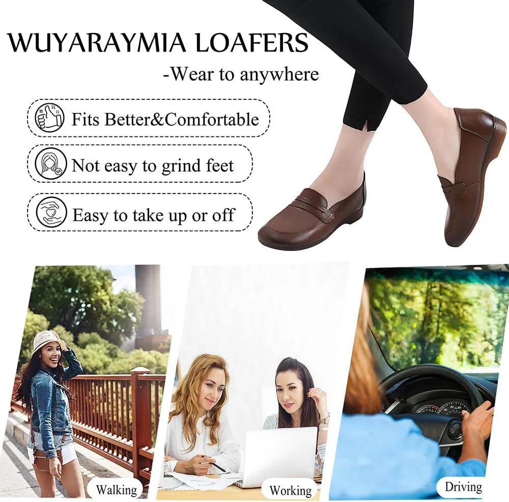 Loafers for Women Slip-Ons Genuine Leather Platfor Penny Loafers Shoes Rubber Sole No Slip