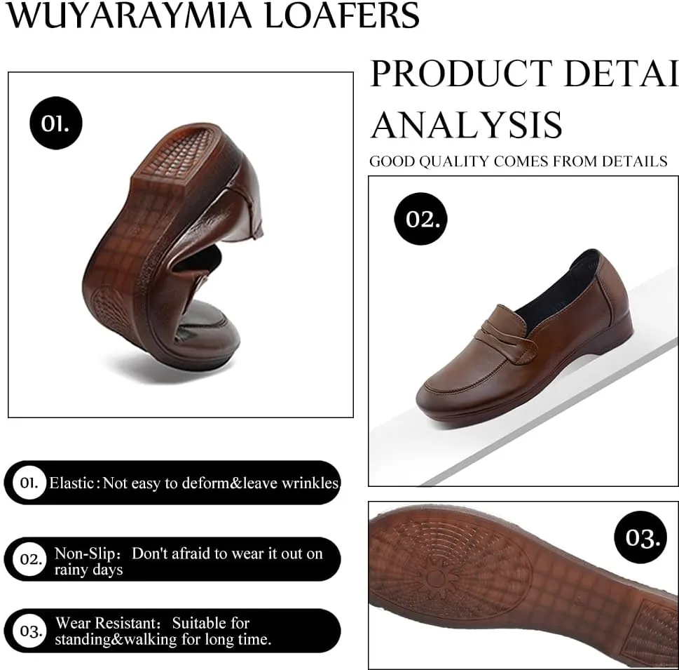 Loafers for Women Slip-Ons Genuine Leather Platfor Penny Loafers Shoes Rubber Sole No Slip