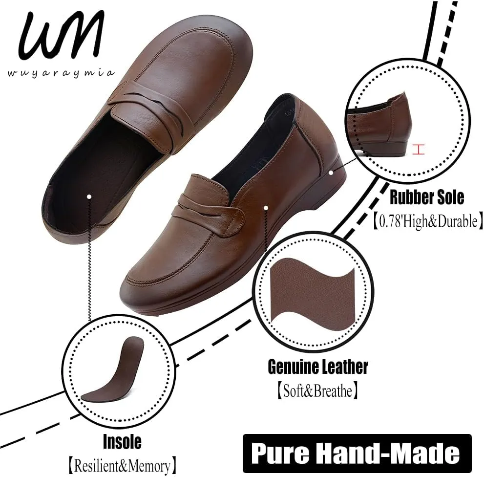 Loafers for Women Slip-Ons Genuine Leather Platfor Penny Loafers Shoes Rubber Sole No Slip