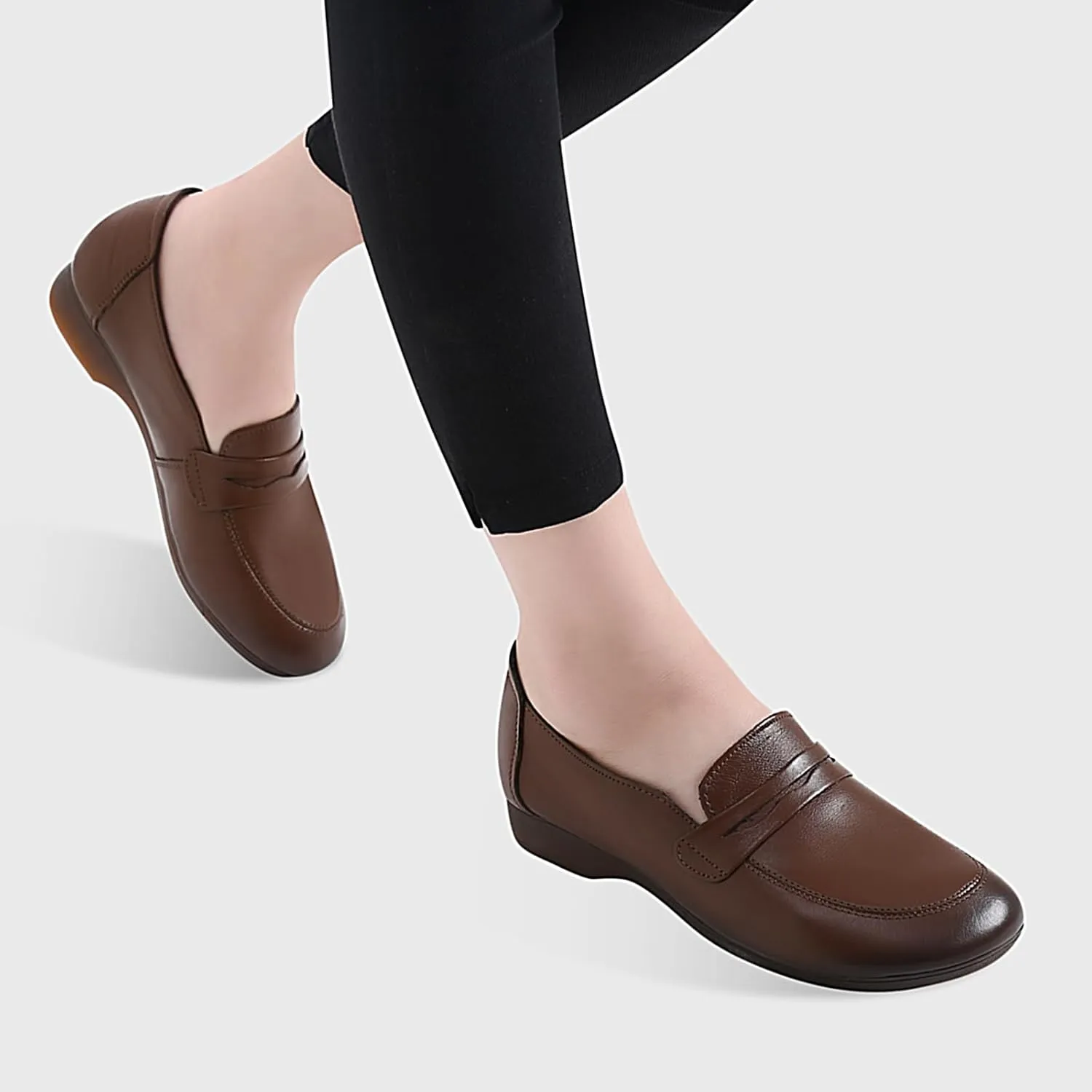 Loafers for Women Slip-Ons Genuine Leather Platfor Penny Loafers Shoes Rubber Sole No Slip