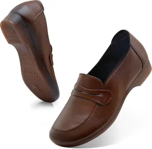Loafers for Women Slip-Ons Genuine Leather Platfor Penny Loafers Shoes Rubber Sole No Slip