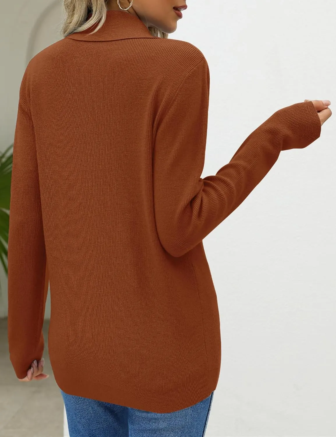 LOMON Womens Fall Sweaters 2024 Knitted V-Neck Collared Business Button Pullover Long Sleeve Winter Dressy Casual Jumper