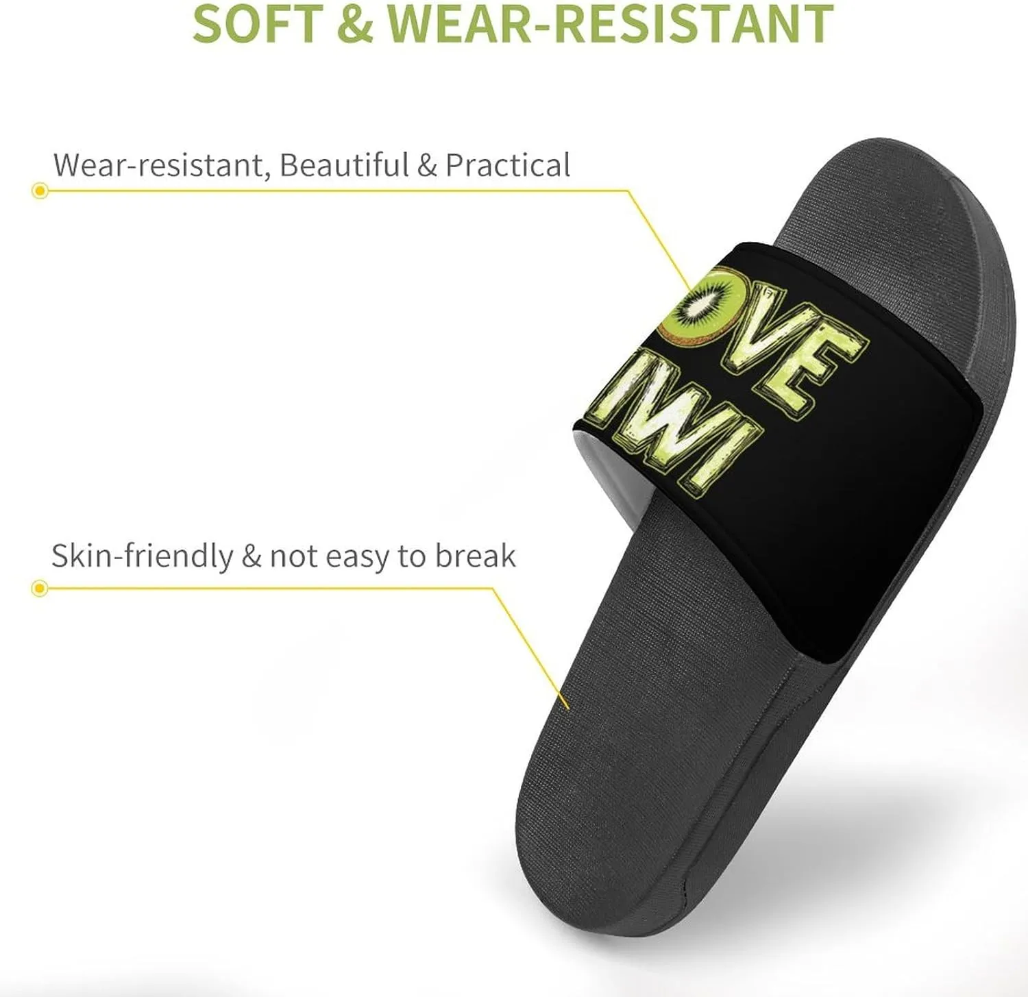 Love Kiwi Shower Sandals PVC Pillow Slippers Bath Slip On Home Shoes Non-Slip for Outdoor