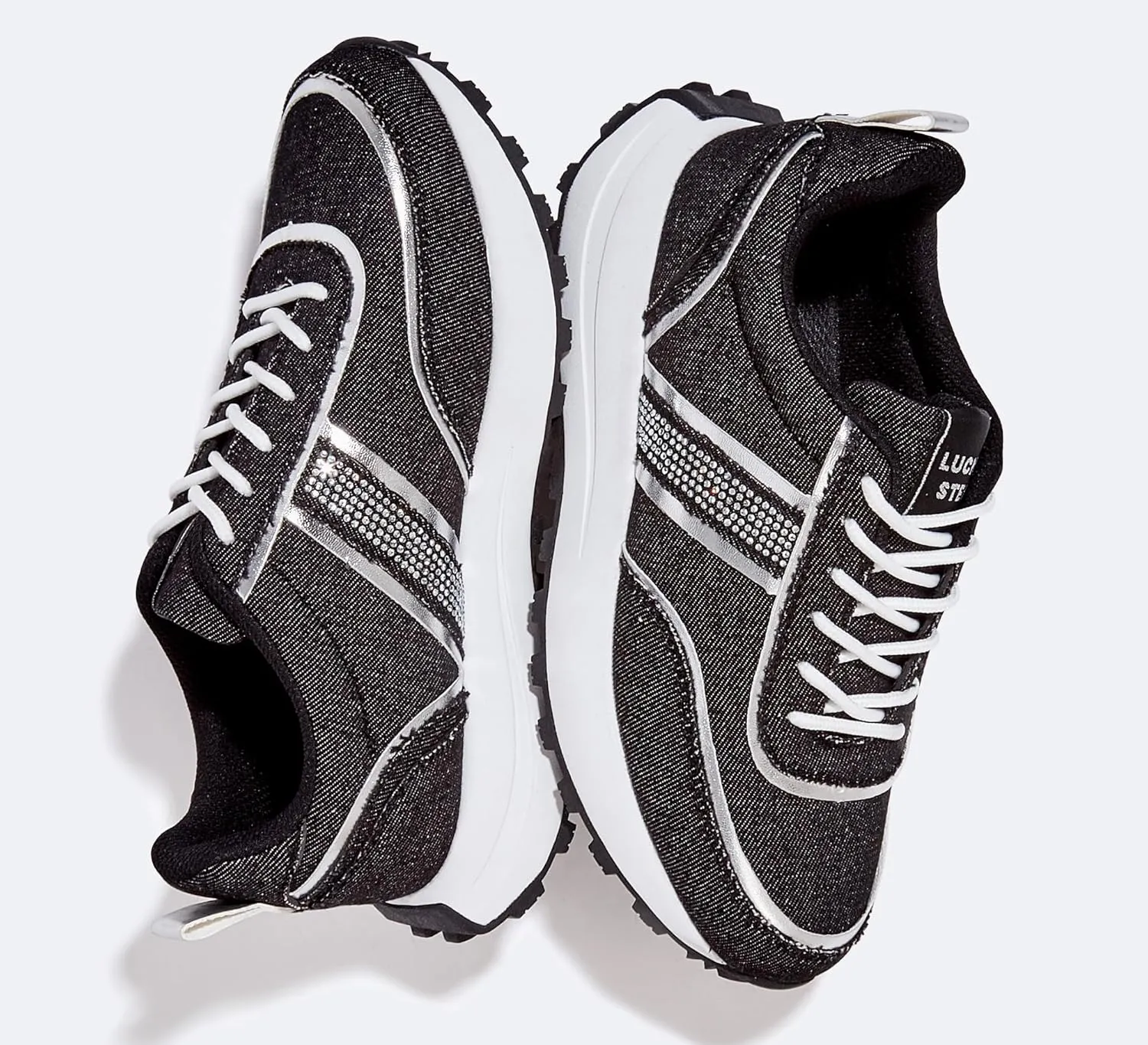 LUCKY STEP Women Platform Walking Shoe Fashion Retro Classic Casual Trainers Braided Rhinestone Sneakers Tennis Running Walking Shoes