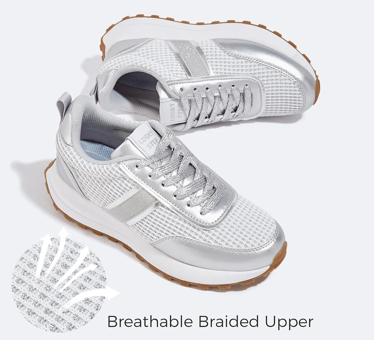 LUCKY STEP Women Platform Walking Shoe Fashion Retro Classic Casual Trainers Braided Rhinestone Sneakers Tennis Running Walking Shoes