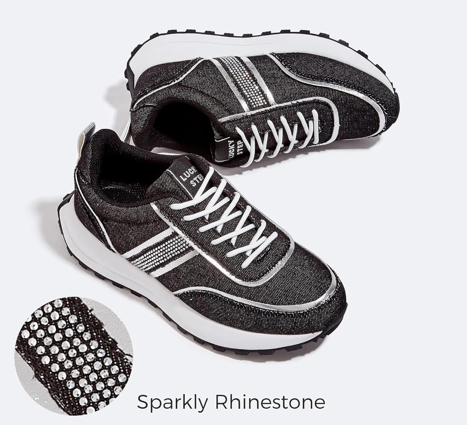 LUCKY STEP Women Platform Walking Shoe Fashion Retro Classic Casual Trainers Braided Rhinestone Sneakers Tennis Running Walking Shoes