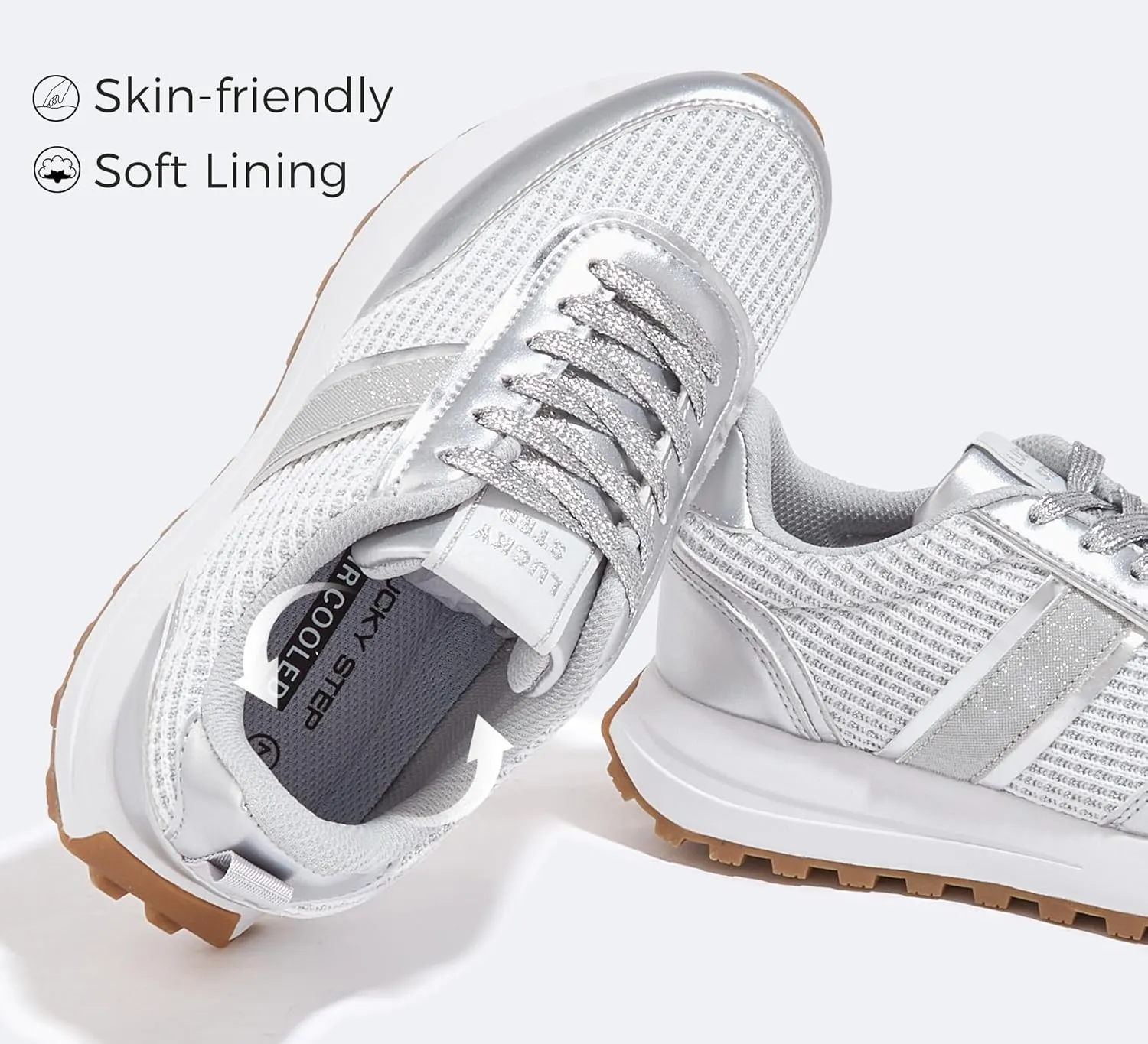 LUCKY STEP Women Platform Walking Shoe Fashion Retro Classic Casual Trainers Braided Rhinestone Sneakers Tennis Running Walking Shoes