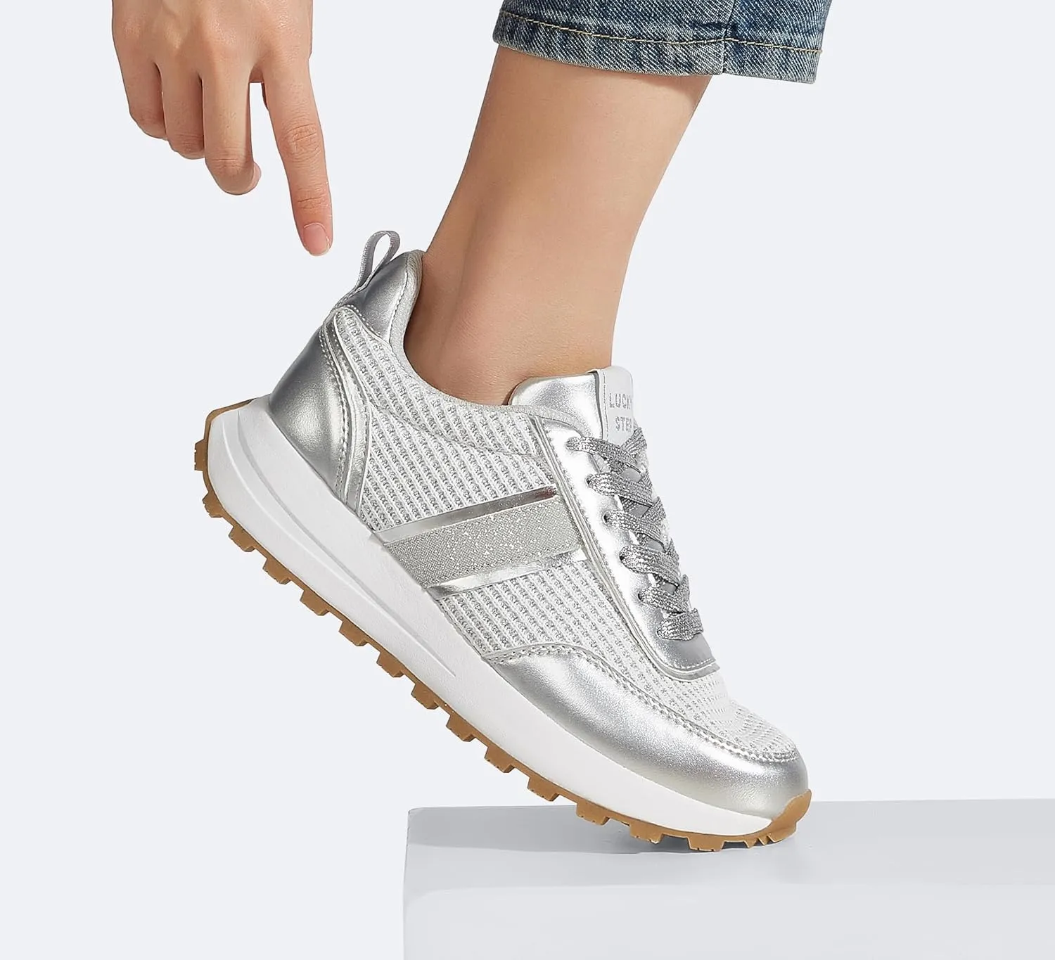 LUCKY STEP Women Platform Walking Shoe Fashion Retro Classic Casual Trainers Braided Rhinestone Sneakers Tennis Running Walking Shoes