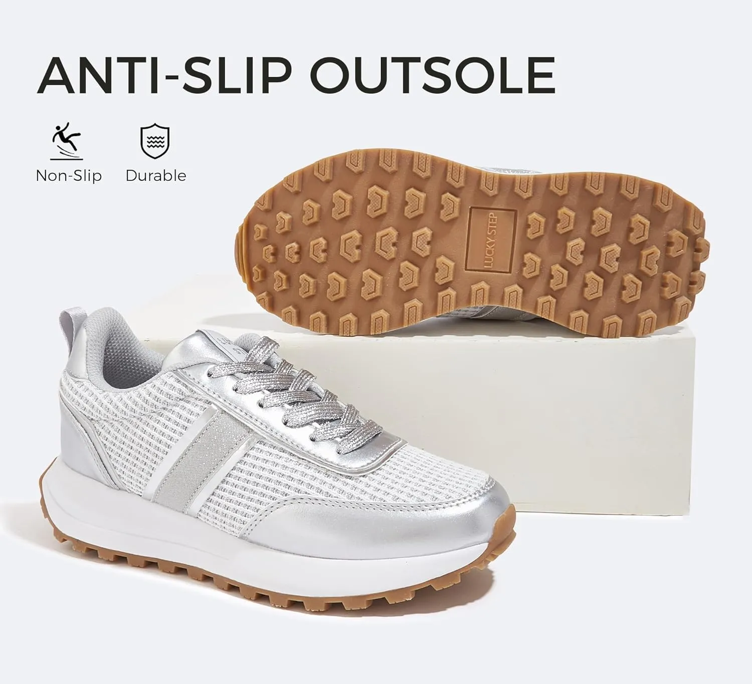 LUCKY STEP Women Platform Walking Shoe Fashion Retro Classic Casual Trainers Braided Rhinestone Sneakers Tennis Running Walking Shoes