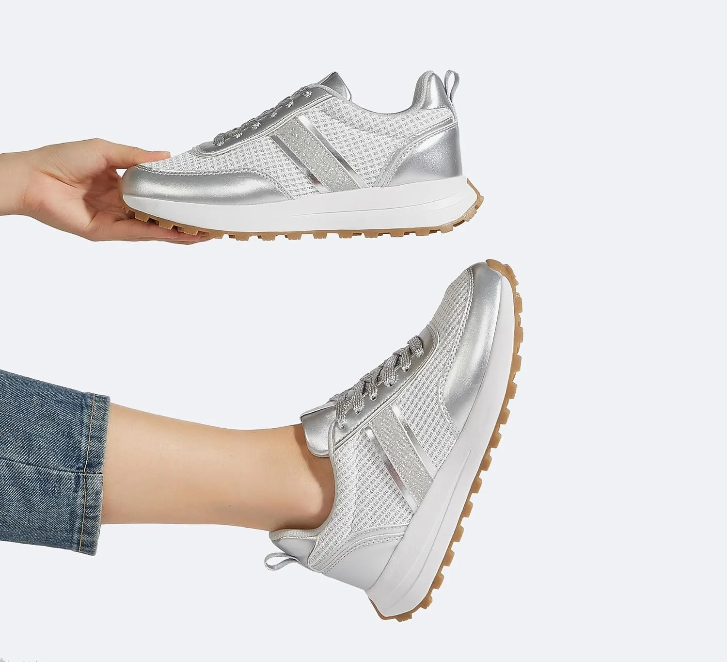 LUCKY STEP Women Platform Walking Shoe Fashion Retro Classic Casual Trainers Braided Rhinestone Sneakers Tennis Running Walking Shoes