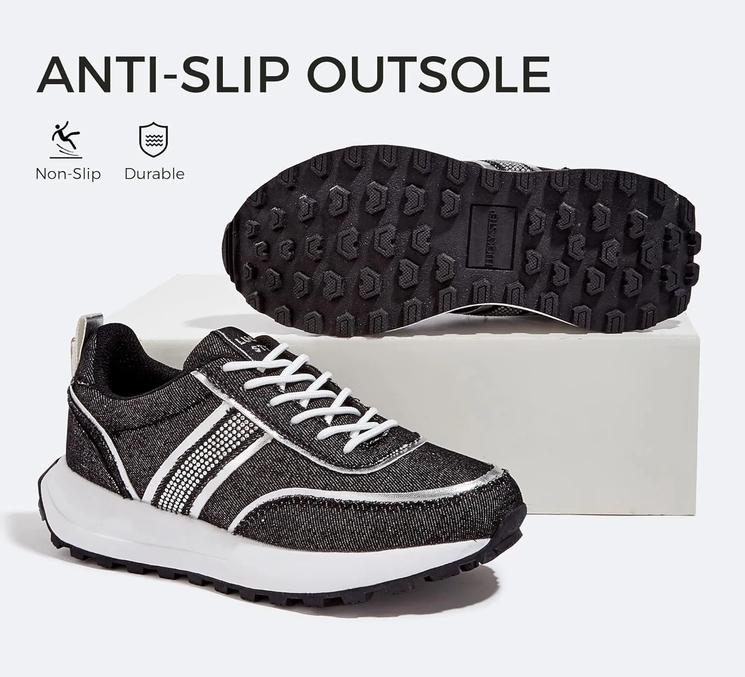 LUCKY STEP Women Platform Walking Shoe Fashion Retro Classic Casual Trainers Braided Rhinestone Sneakers Tennis Running Walking Shoes