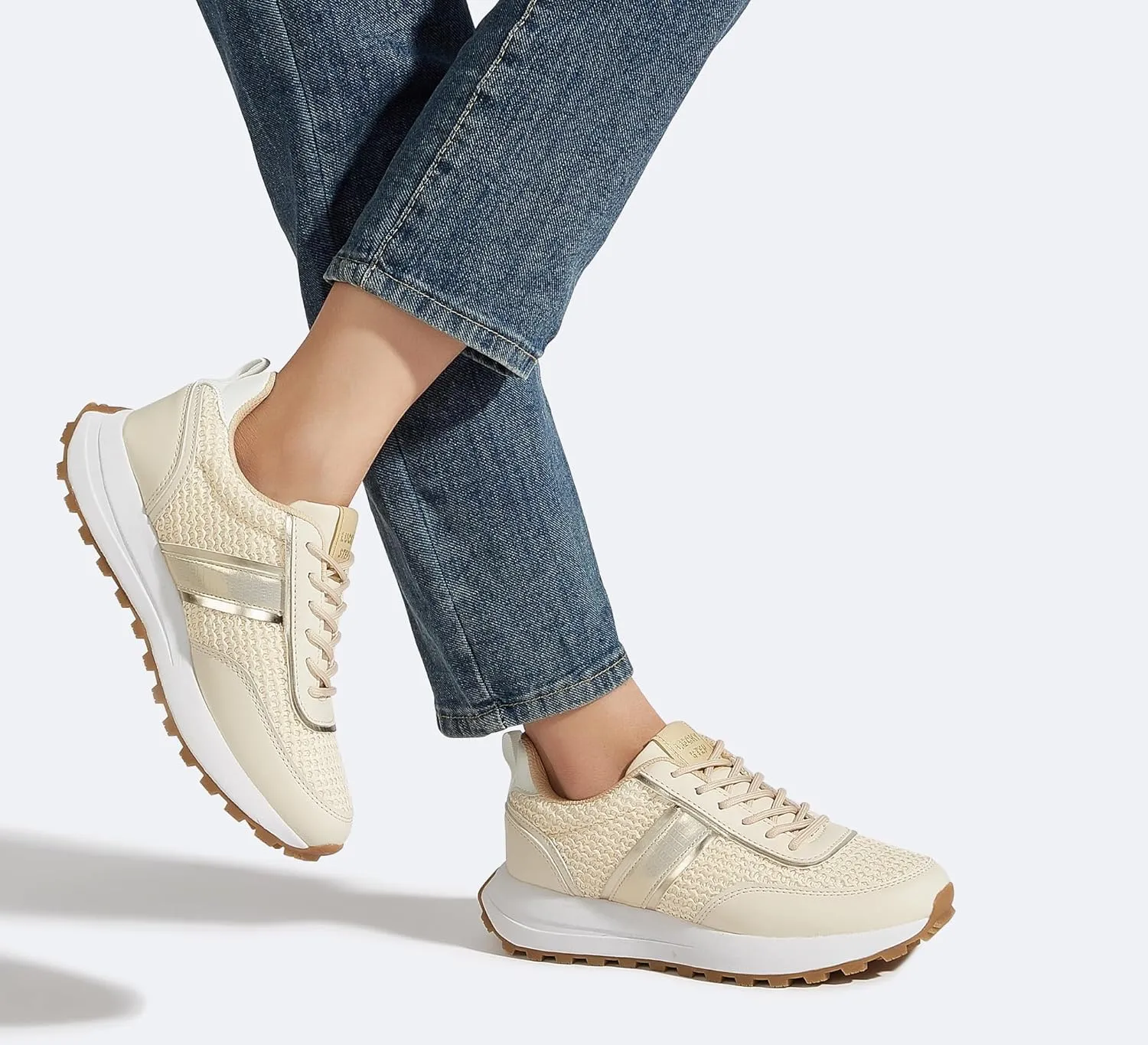 LUCKY STEP Women Platform Walking Shoe Fashion Retro Classic Casual Trainers Braided Rhinestone Sneakers Tennis Running Walking Shoes