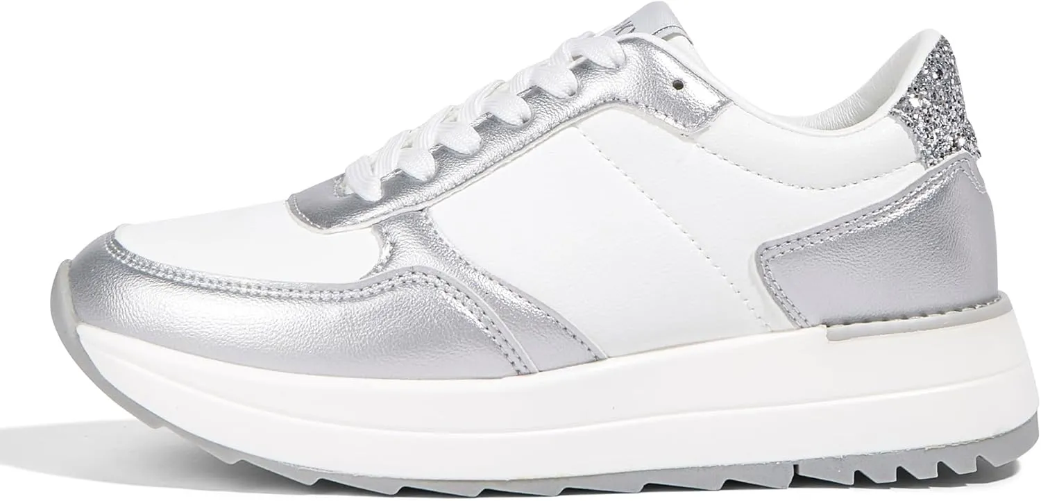 LUCKY STEP Women's Platform Fashion Sneakers Retro Neutral Classic Trainers Colorblock Casual Lace-up Stylish Tennis Chunky Walking Shoes