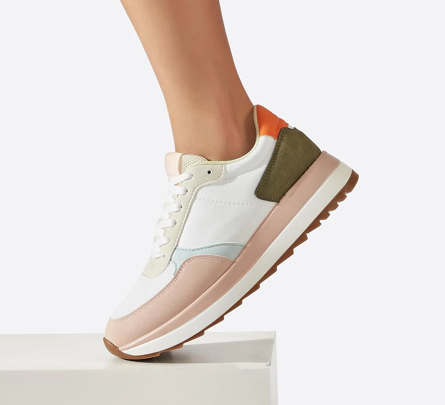 LUCKY STEP Women's Platform Fashion Sneakers Retro Neutral Classic Trainers Colorblock Casual Lace-up Stylish Tennis Chunky Walking Shoes
