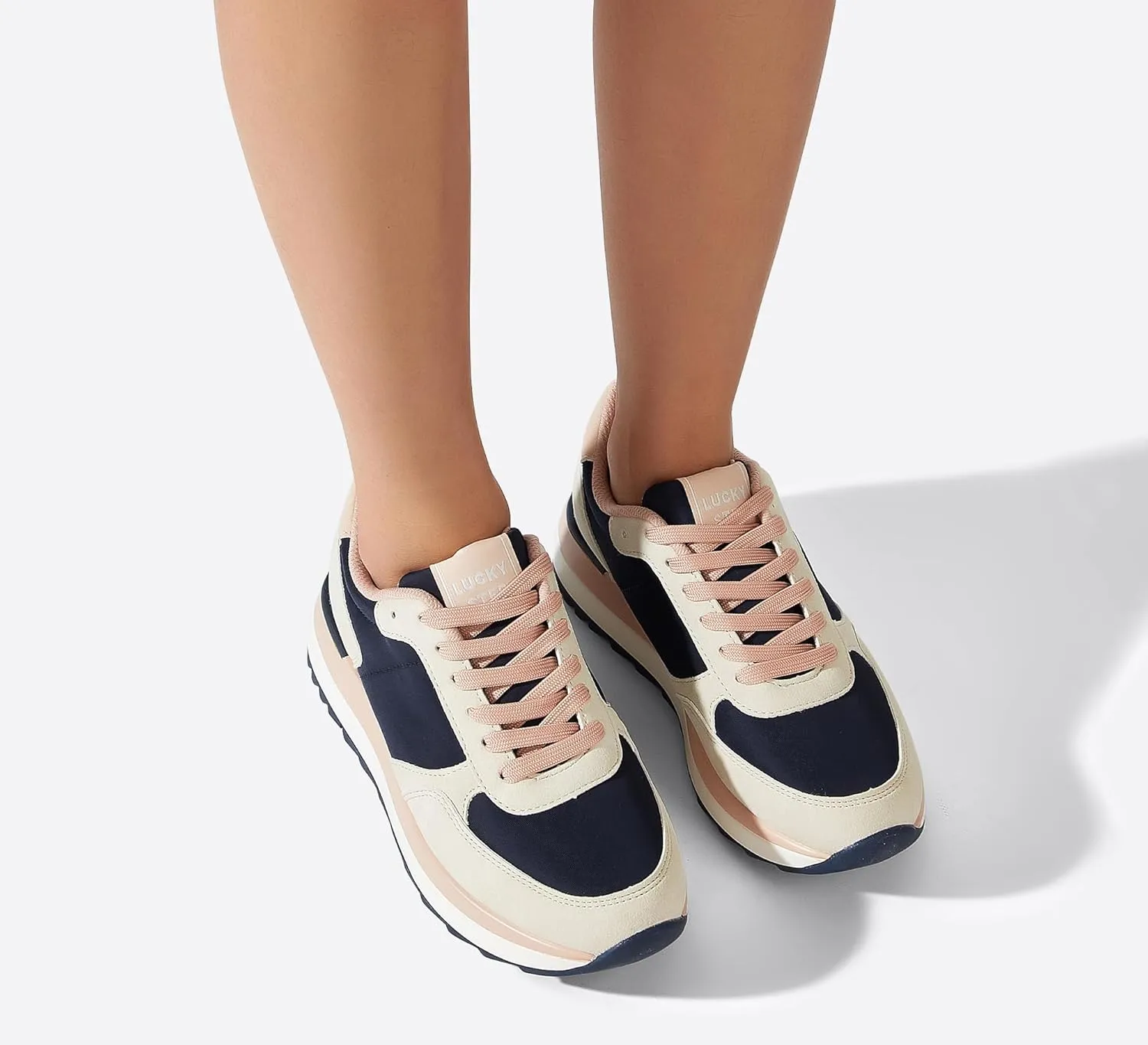 LUCKY STEP Women's Platform Fashion Sneakers Retro Neutral Classic Trainers Colorblock Casual Lace-up Stylish Tennis Chunky Walking Shoes