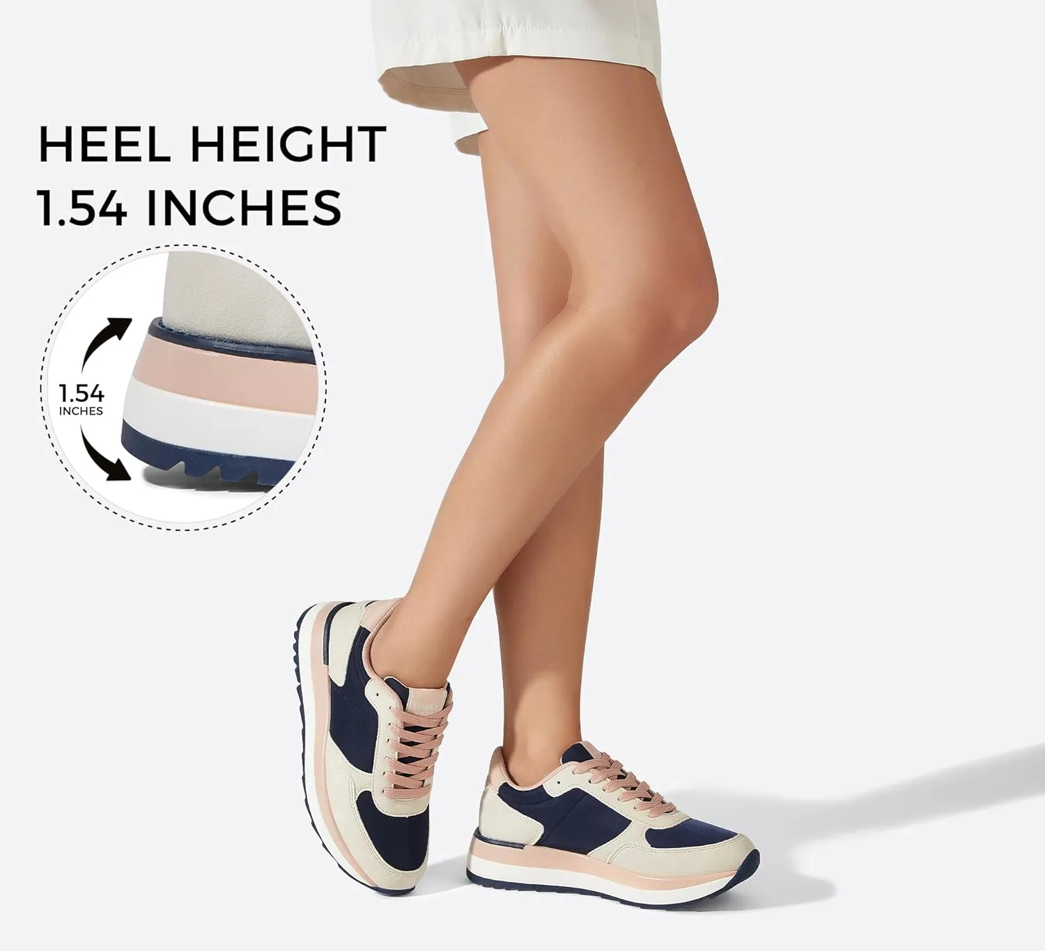LUCKY STEP Women's Platform Fashion Sneakers Retro Neutral Classic Trainers Colorblock Casual Lace-up Stylish Tennis Chunky Walking Shoes