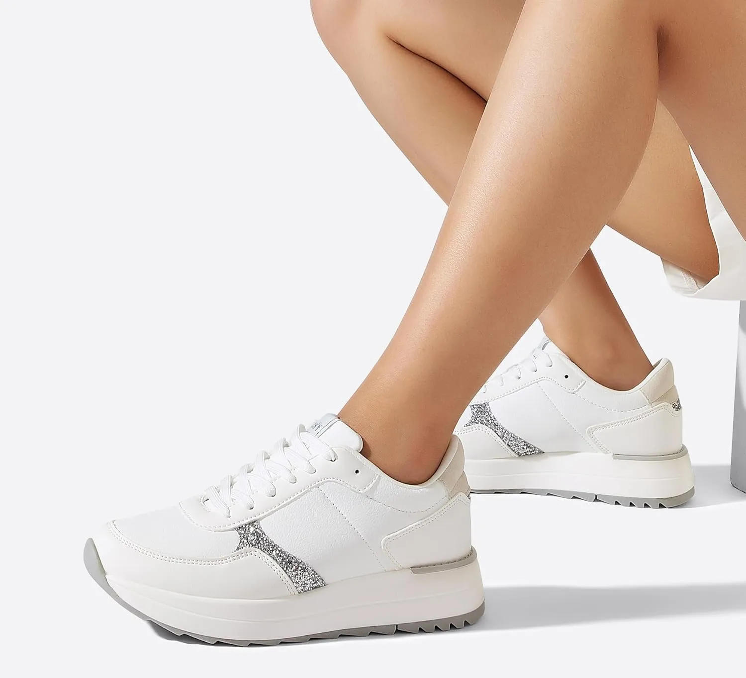 LUCKY STEP Women's Platform Fashion Sneakers Retro Neutral Classic Trainers Colorblock Casual Lace-up Stylish Tennis Chunky Walking Shoes