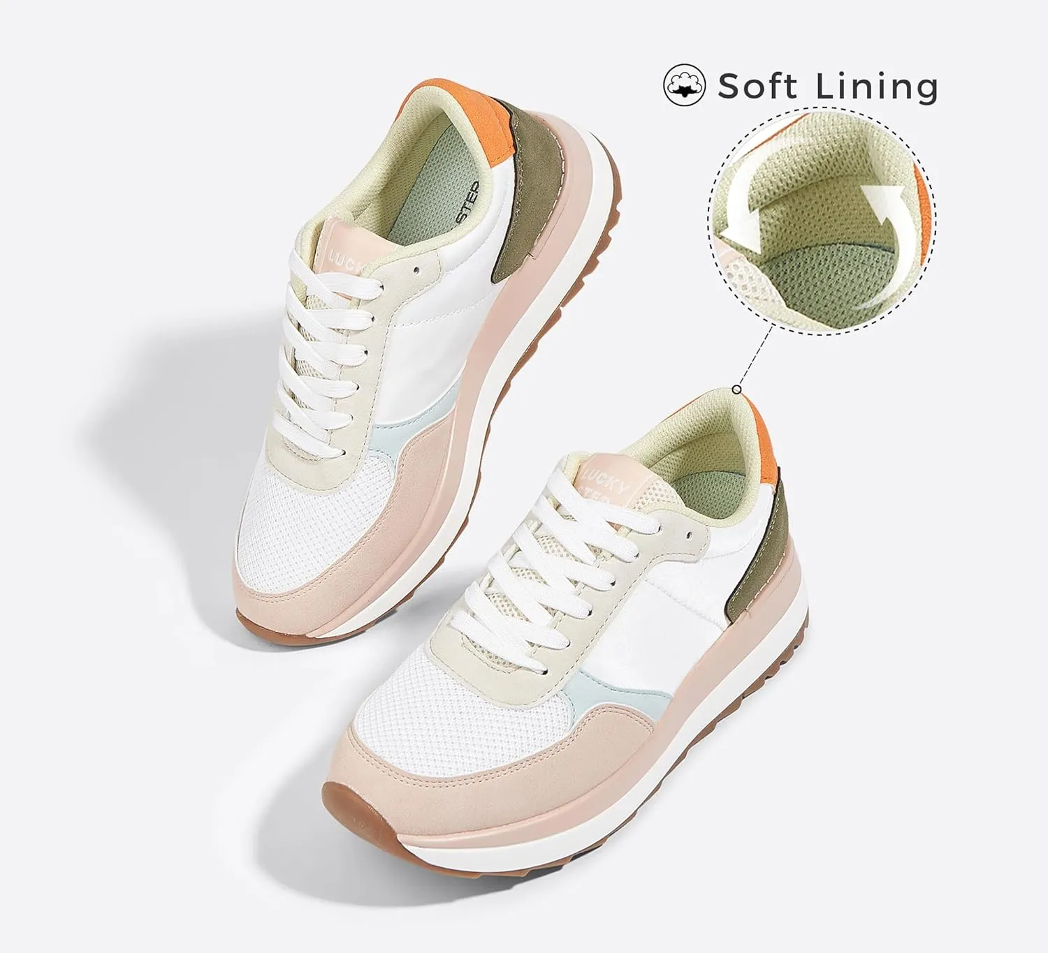 LUCKY STEP Women's Platform Fashion Sneakers Retro Neutral Classic Trainers Colorblock Casual Lace-up Stylish Tennis Chunky Walking Shoes