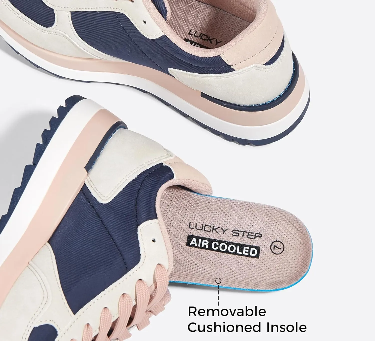 LUCKY STEP Women's Platform Fashion Sneakers Retro Neutral Classic Trainers Colorblock Casual Lace-up Stylish Tennis Chunky Walking Shoes
