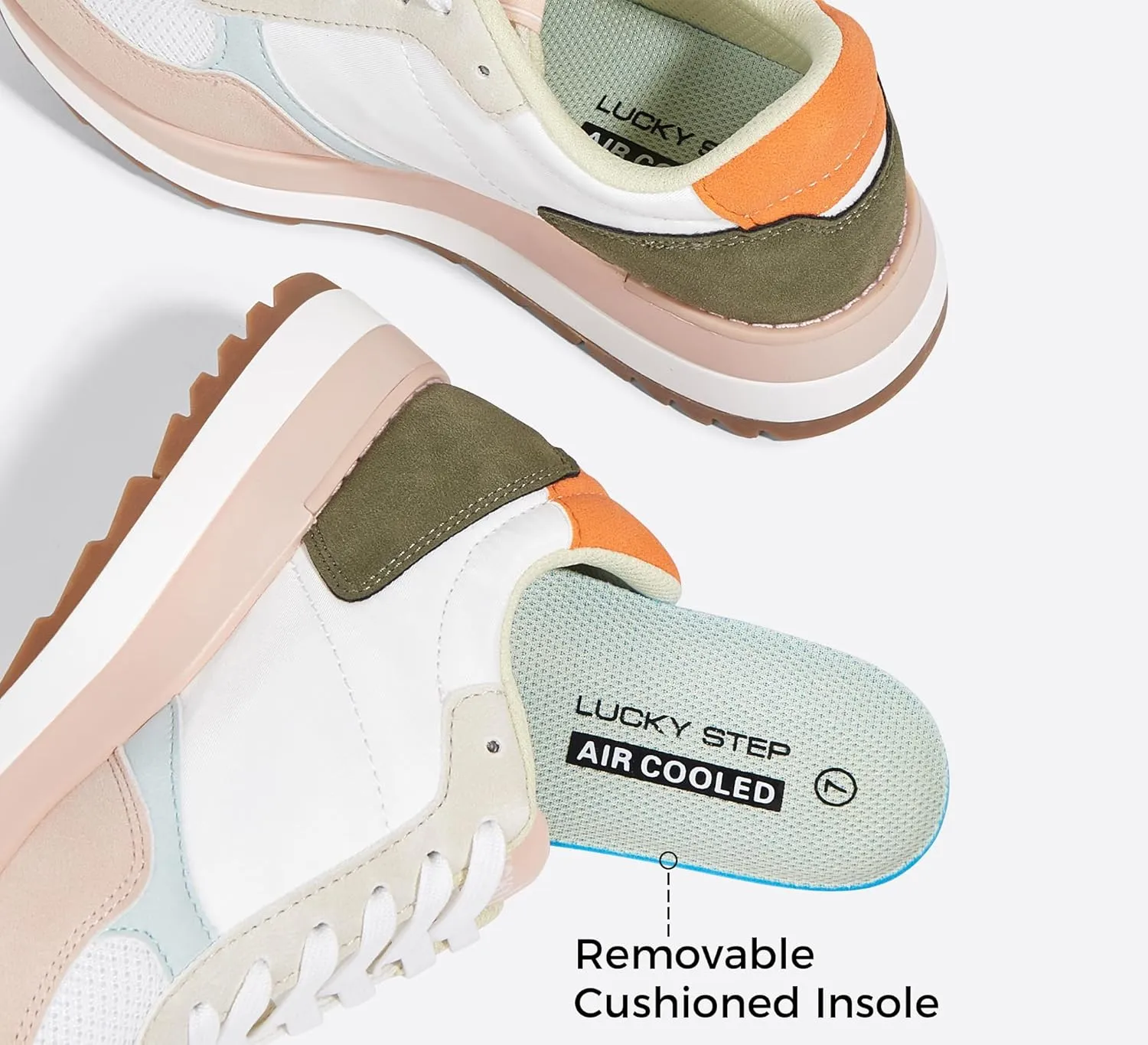 LUCKY STEP Women's Platform Fashion Sneakers Retro Neutral Classic Trainers Colorblock Casual Lace-up Stylish Tennis Chunky Walking Shoes