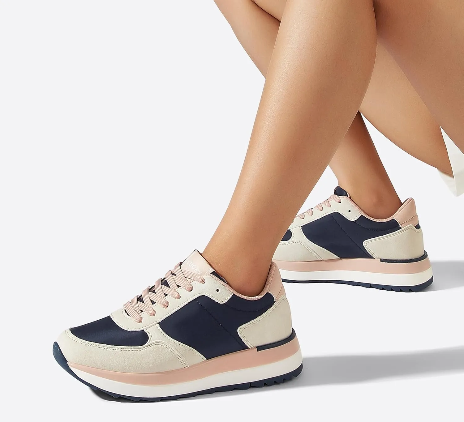 LUCKY STEP Women's Platform Fashion Sneakers Retro Neutral Classic Trainers Colorblock Casual Lace-up Stylish Tennis Chunky Walking Shoes