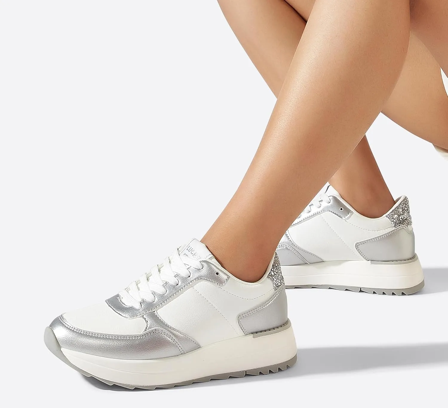 LUCKY STEP Women's Platform Fashion Sneakers Retro Neutral Classic Trainers Colorblock Casual Lace-up Stylish Tennis Chunky Walking Shoes