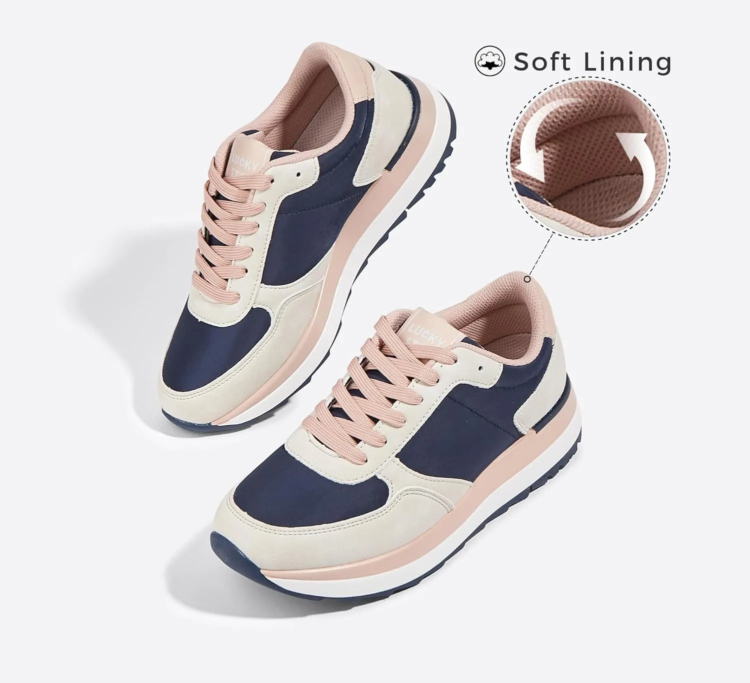 LUCKY STEP Women's Platform Fashion Sneakers Retro Neutral Classic Trainers Colorblock Casual Lace-up Stylish Tennis Chunky Walking Shoes