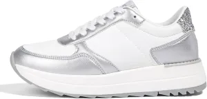 LUCKY STEP Women's Platform Fashion Sneakers Retro Neutral Classic Trainers Colorblock Casual Lace-up Stylish Tennis Chunky Walking Shoes
