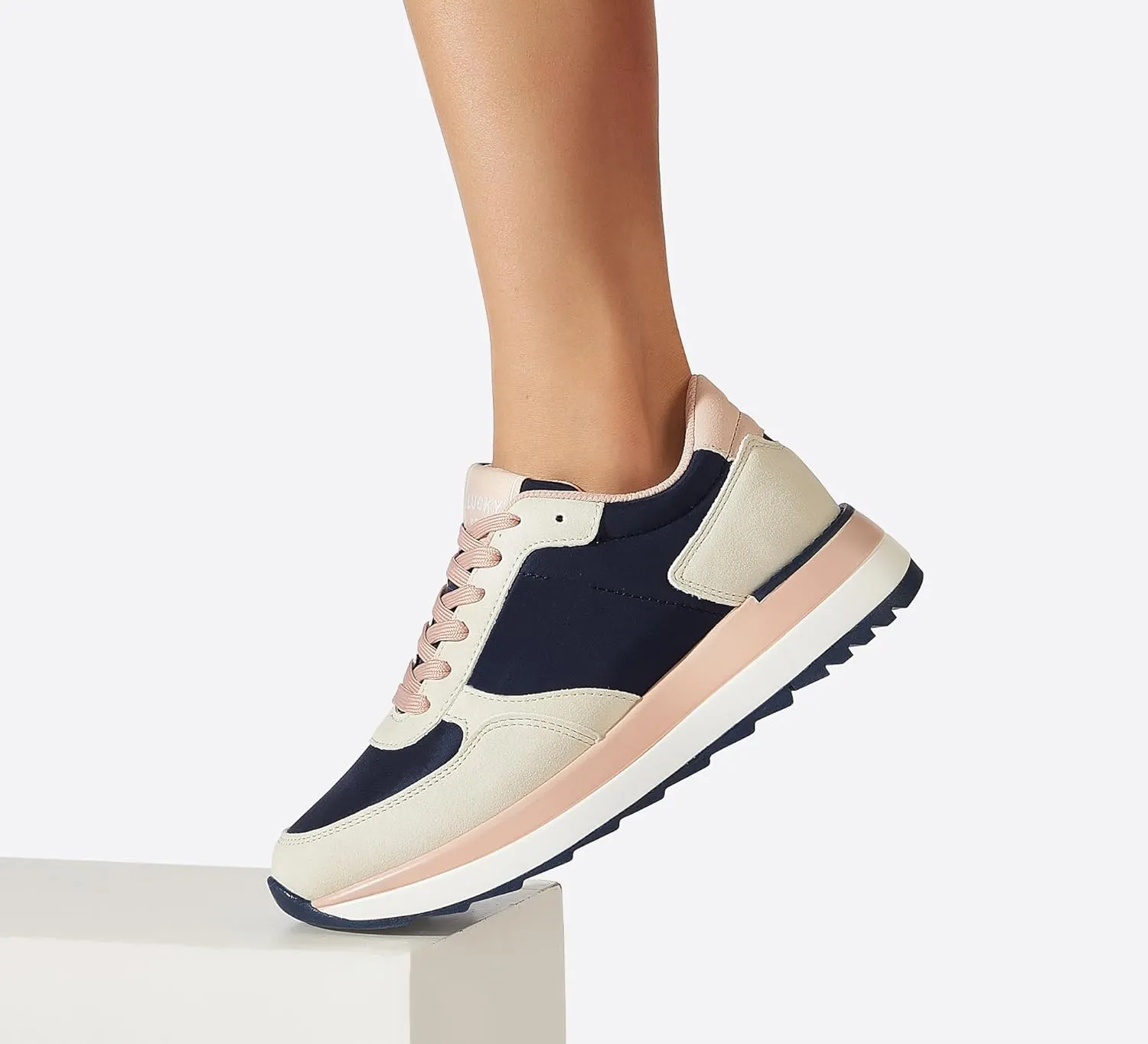LUCKY STEP Women's Platform Fashion Sneakers Retro Neutral Classic Trainers Colorblock Casual Lace-up Stylish Tennis Chunky Walking Shoes