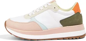 LUCKY STEP Women's Platform Fashion Sneakers Retro Neutral Classic Trainers Colorblock Casual Lace-up Stylish Tennis Chunky Walking Shoes