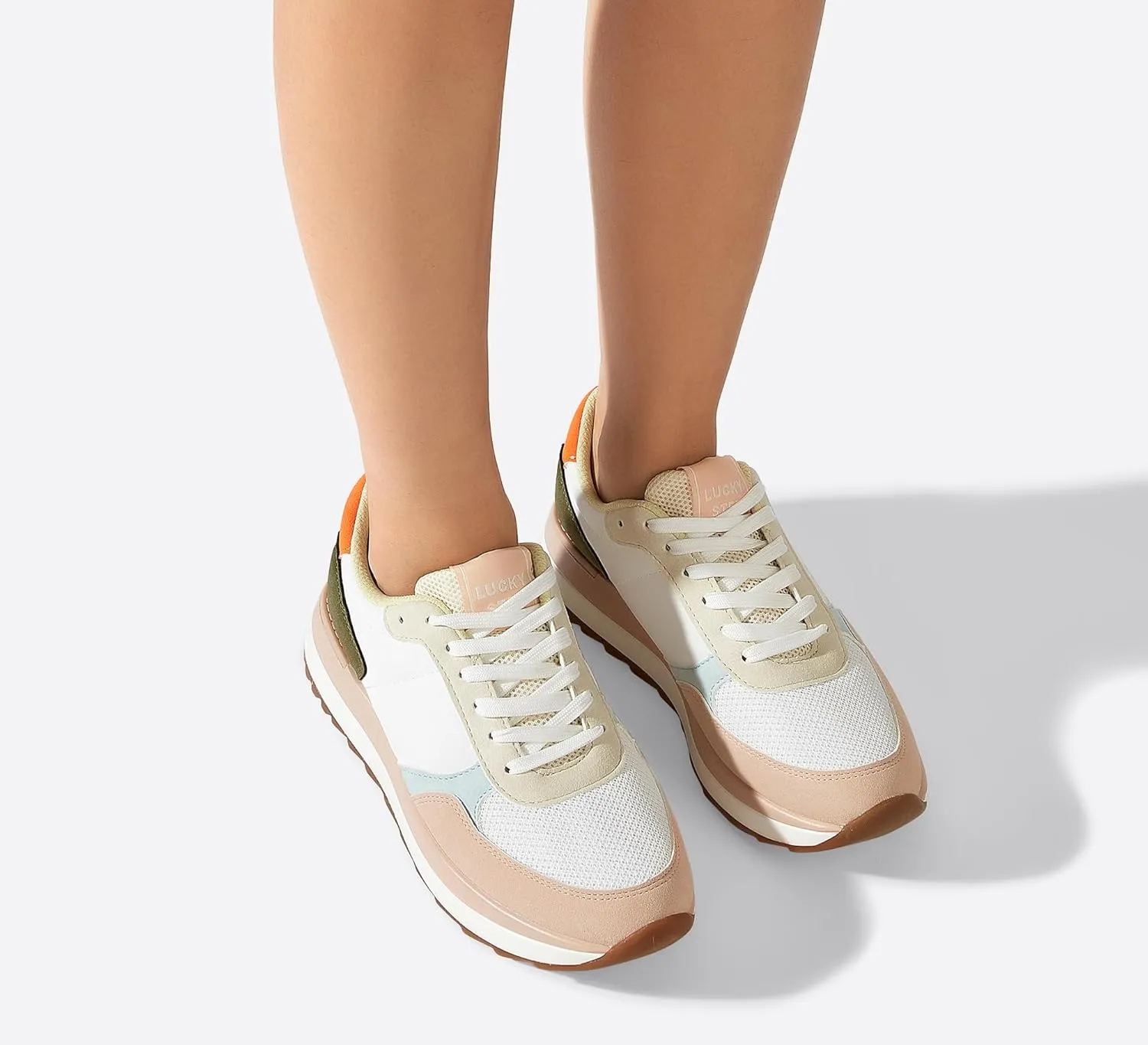 LUCKY STEP Women's Platform Fashion Sneakers Retro Neutral Classic Trainers Colorblock Casual Lace-up Stylish Tennis Chunky Walking Shoes