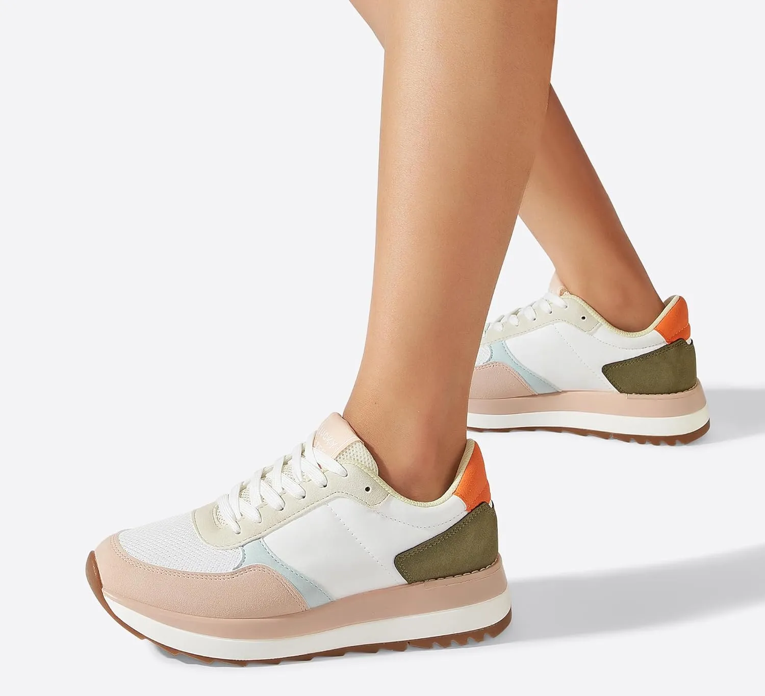 LUCKY STEP Women's Platform Fashion Sneakers Retro Neutral Classic Trainers Colorblock Casual Lace-up Stylish Tennis Chunky Walking Shoes