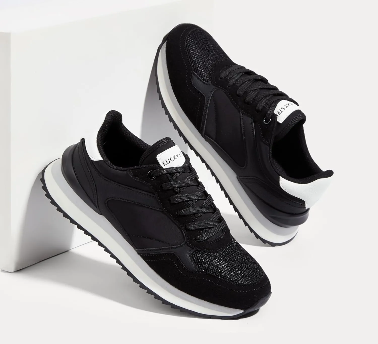 LUCKY STEP Women's Platform Fashion Sneakers Suede Colorful Colorblock Stylish Retro Casual Neutral Tennis Running Footwear Walking Shoes