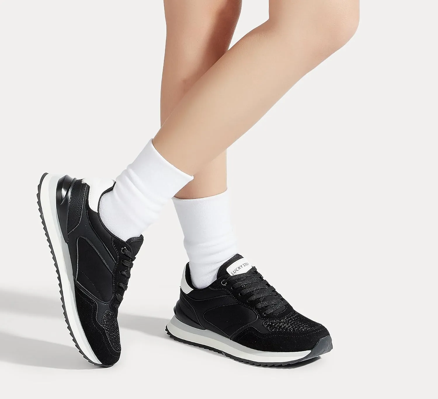 LUCKY STEP Women's Platform Fashion Sneakers Suede Colorful Colorblock Stylish Retro Casual Neutral Tennis Running Footwear Walking Shoes
