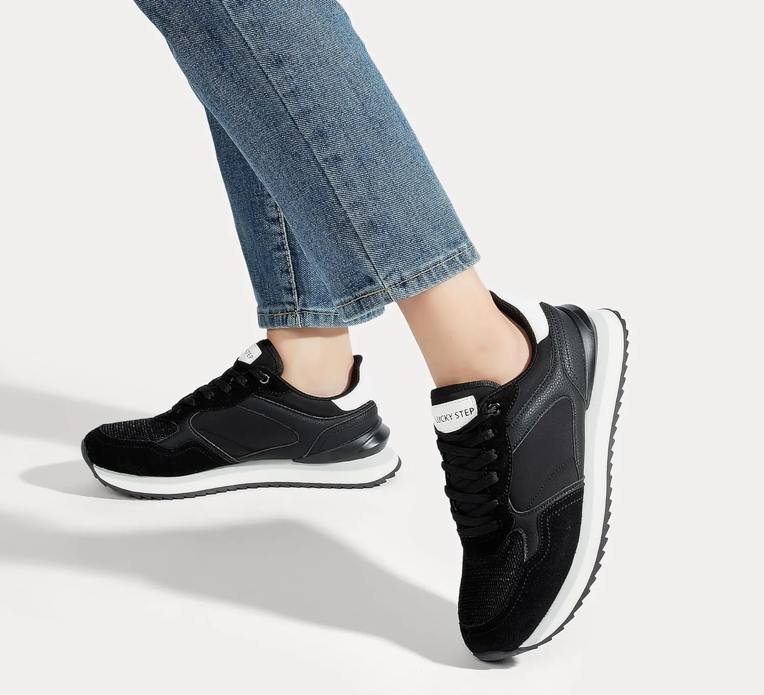 LUCKY STEP Women's Platform Fashion Sneakers Suede Colorful Colorblock Stylish Retro Casual Neutral Tennis Running Footwear Walking Shoes