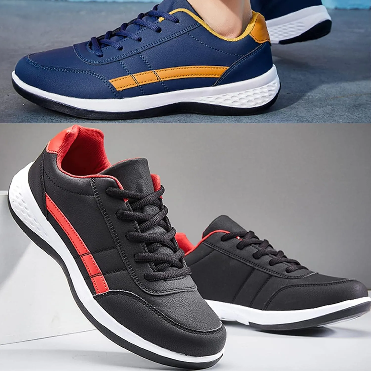 Lymphvity Men Kilboot Orthopedic Shoes Lace-Up Sneakers,Extended Width Foot and Heel Comfortable Breathable Anti-Slip Low Top Walking Shoes