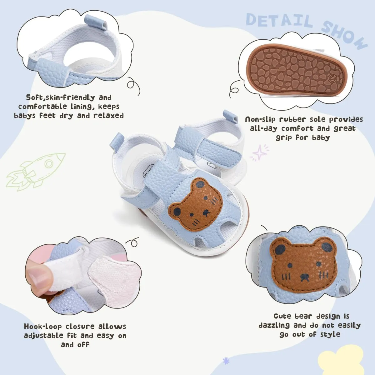 Meckior Baby Infant Boy Girl Sandals Newborn Non-Slip Soft Rubber Sole Sandals for Baby Boys Open-Toe Outdoor Casual Summer First Walkers Shoes
