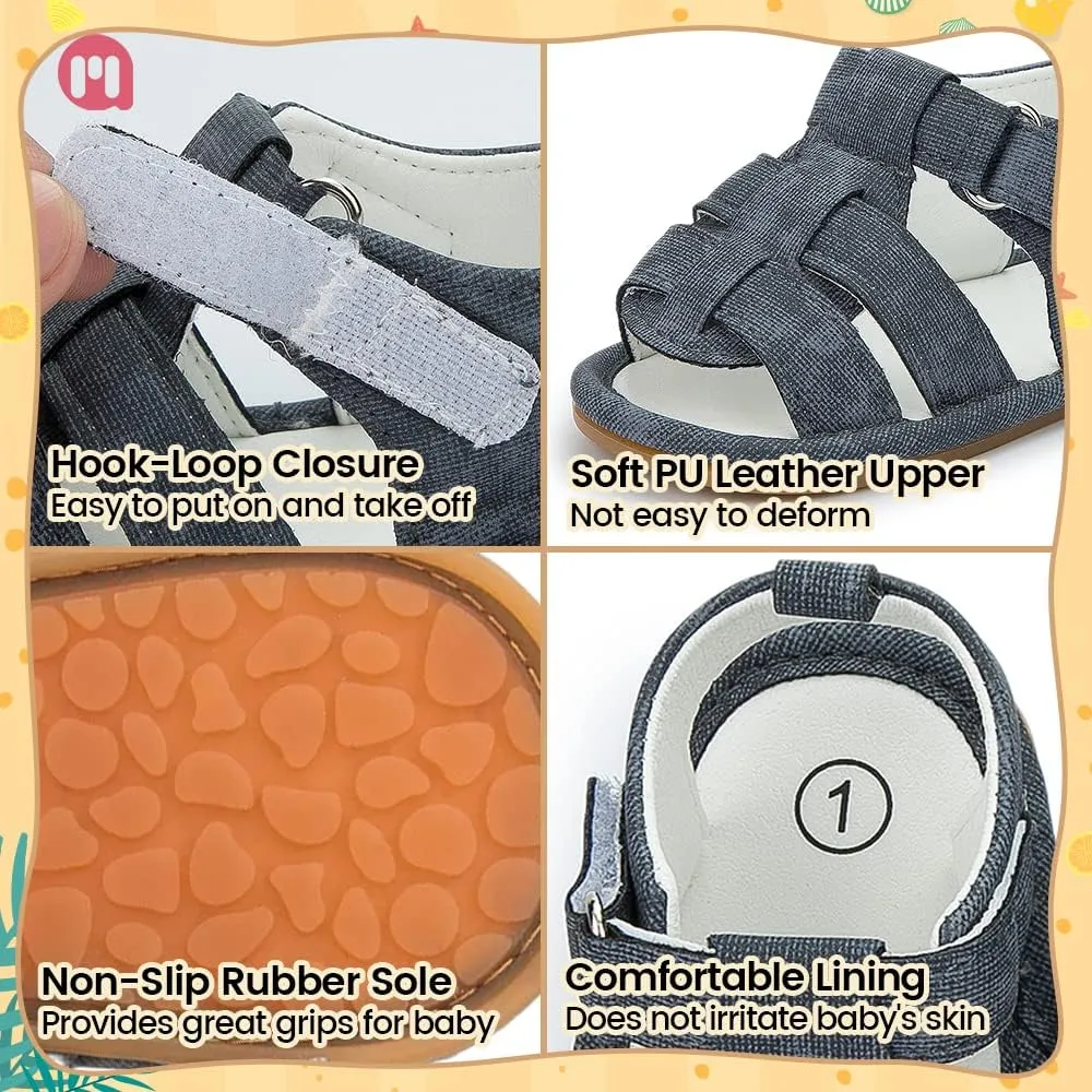 Meckior Baby Infant Boy Girl Sandals Newborn Non-Slip Soft Rubber Sole Sandals for Baby Boys Open-Toe Outdoor Casual Summer First Walkers Shoes